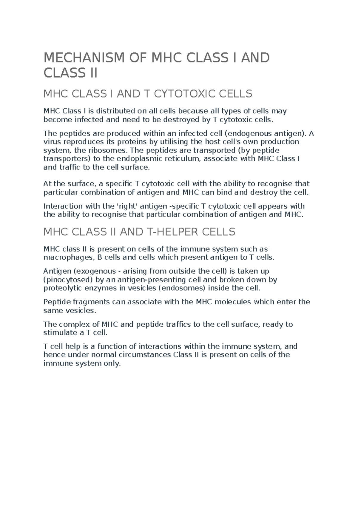 Mechanism OF MHC Class I AND Class II - MECHANISM OF MHC CLASS I AND ...