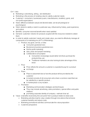 Marketing exam 2 cheat sheet notes - Marketing Exam 2 study guide CH. 6 ...
