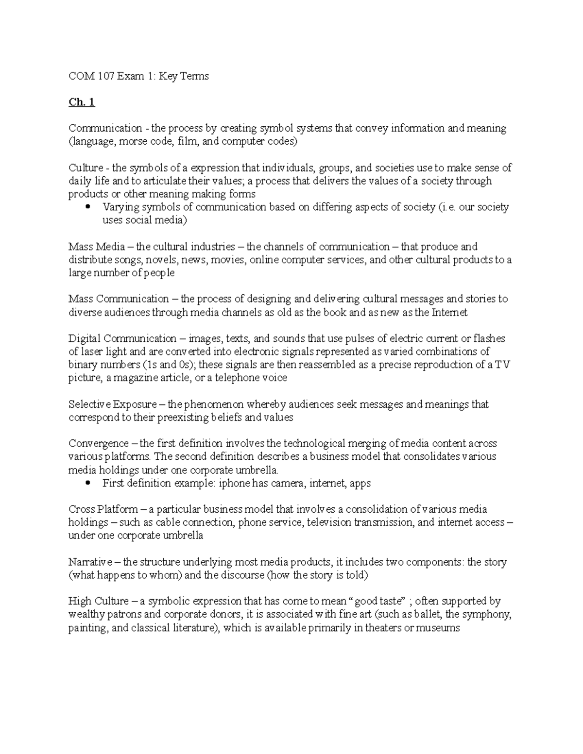 COM 107 Exam 1 key terms - COM 107 Exam 1: Key Terms Ch. 1 ...