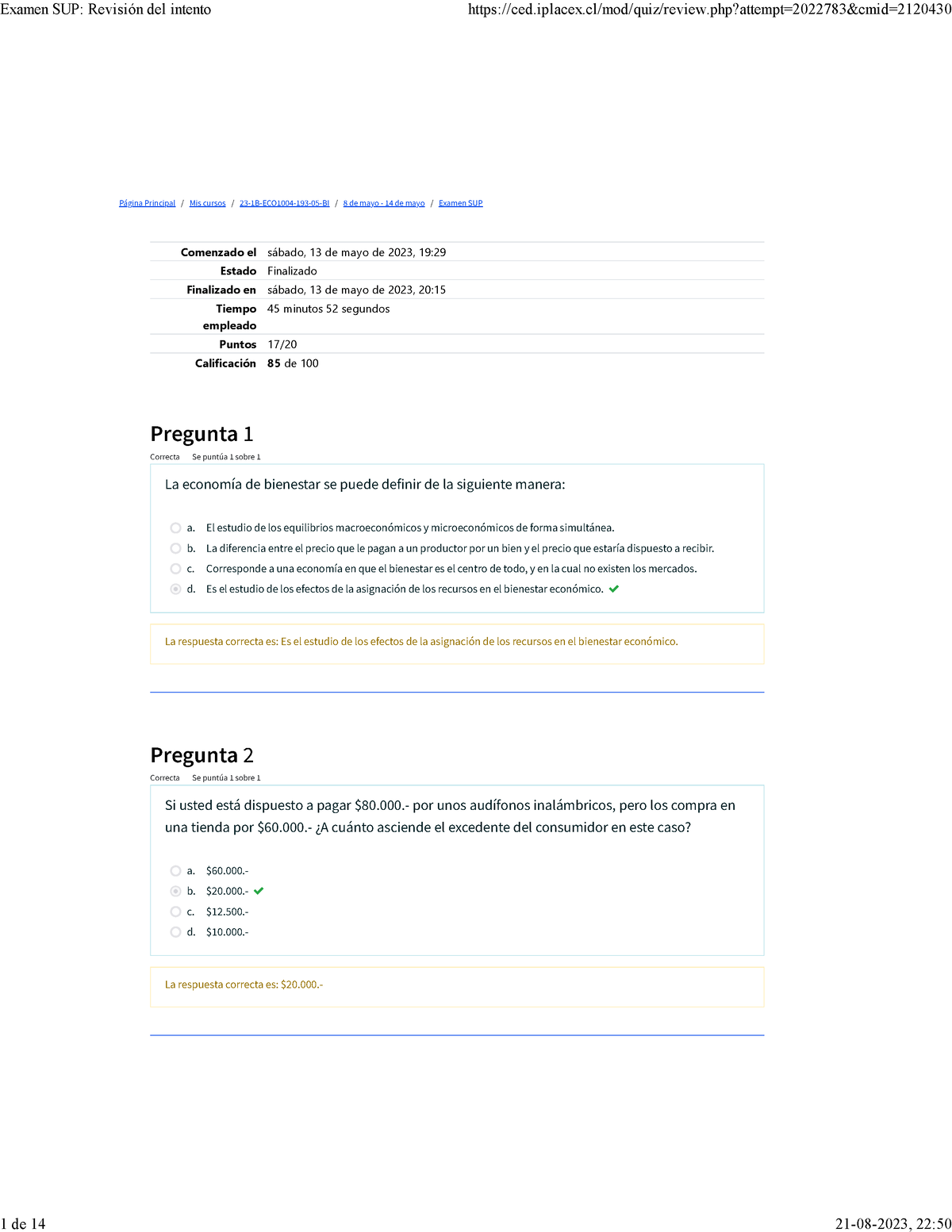 Examen SUP Revisión Del Intento - Página Principal / Mis Cursos / 23-1B ...