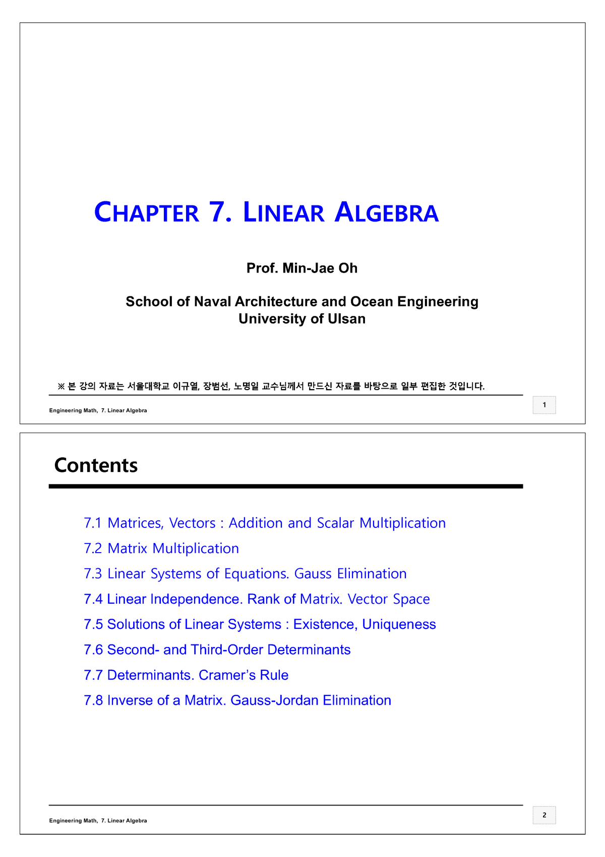 01 Linear Algebra 1 Ch07 공업수학 Studocu