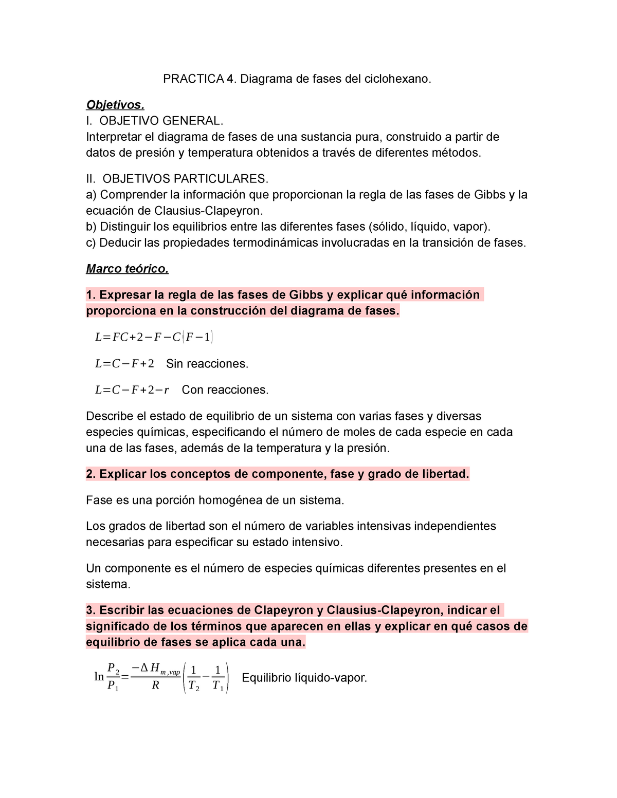 P4 Previo Ey C Practica 4 Practica 4 Diagrama De Fases Del Ciclohexano Objetivos I 4768