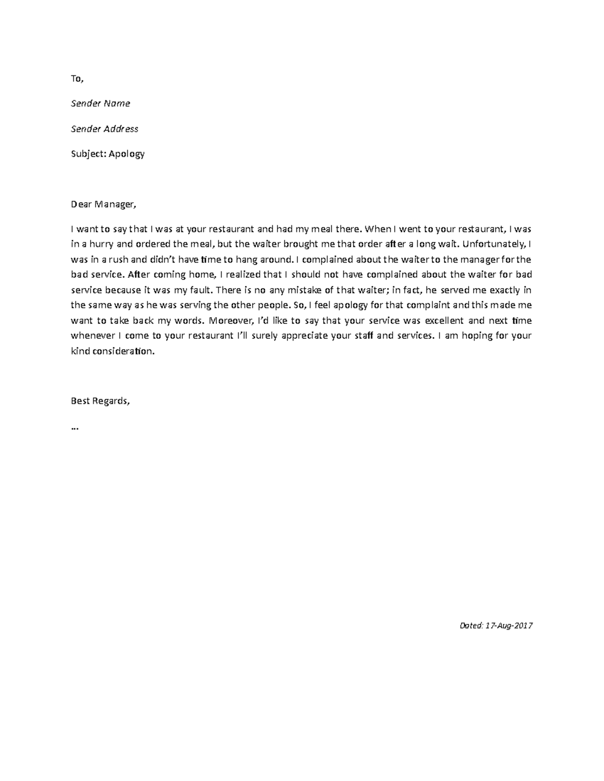 Apology-Letter - its English practicing Assignment - To, Sender Name ...