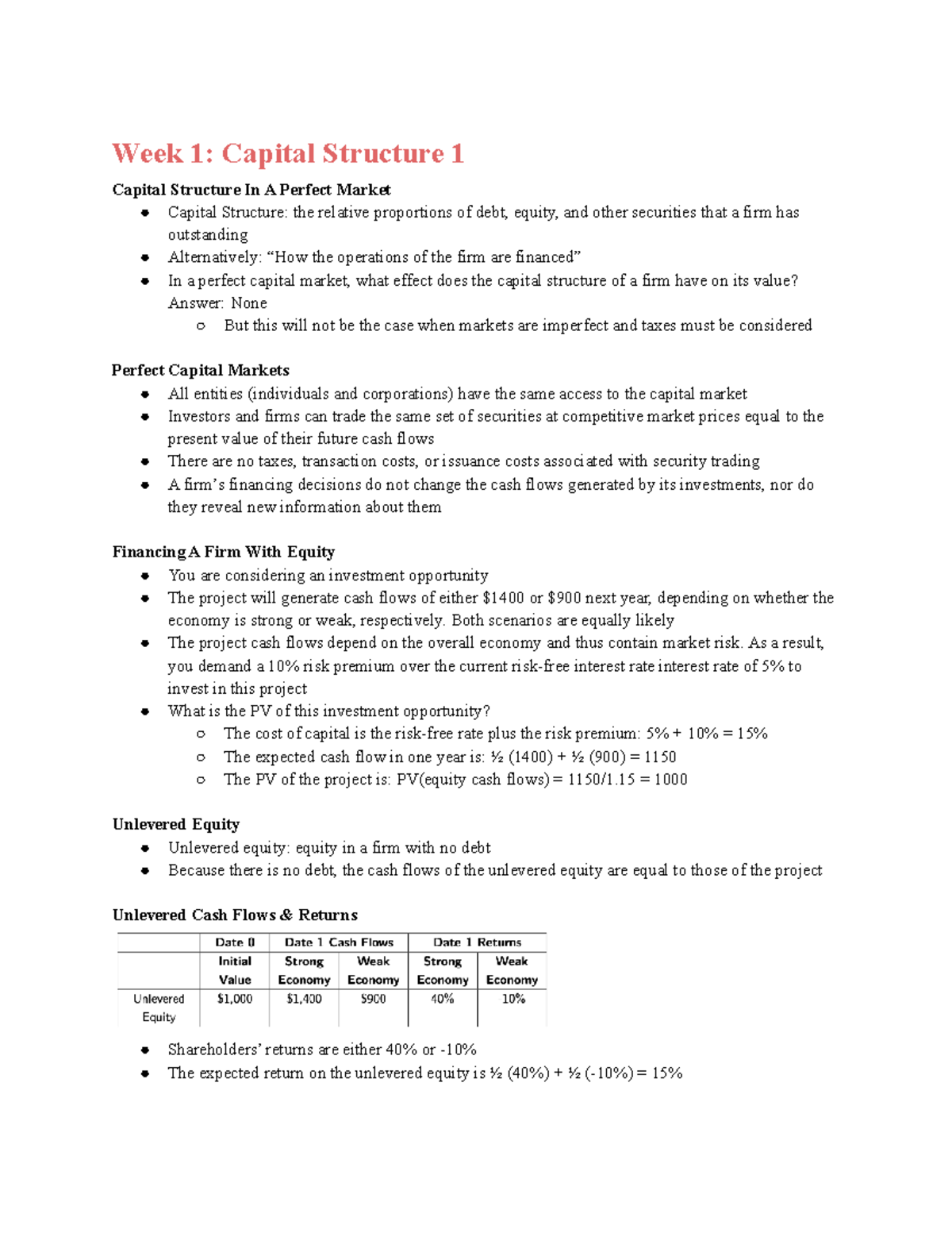 ADM3350 Corporate Finance - Week 1: Capital Structure 1 Capital ...