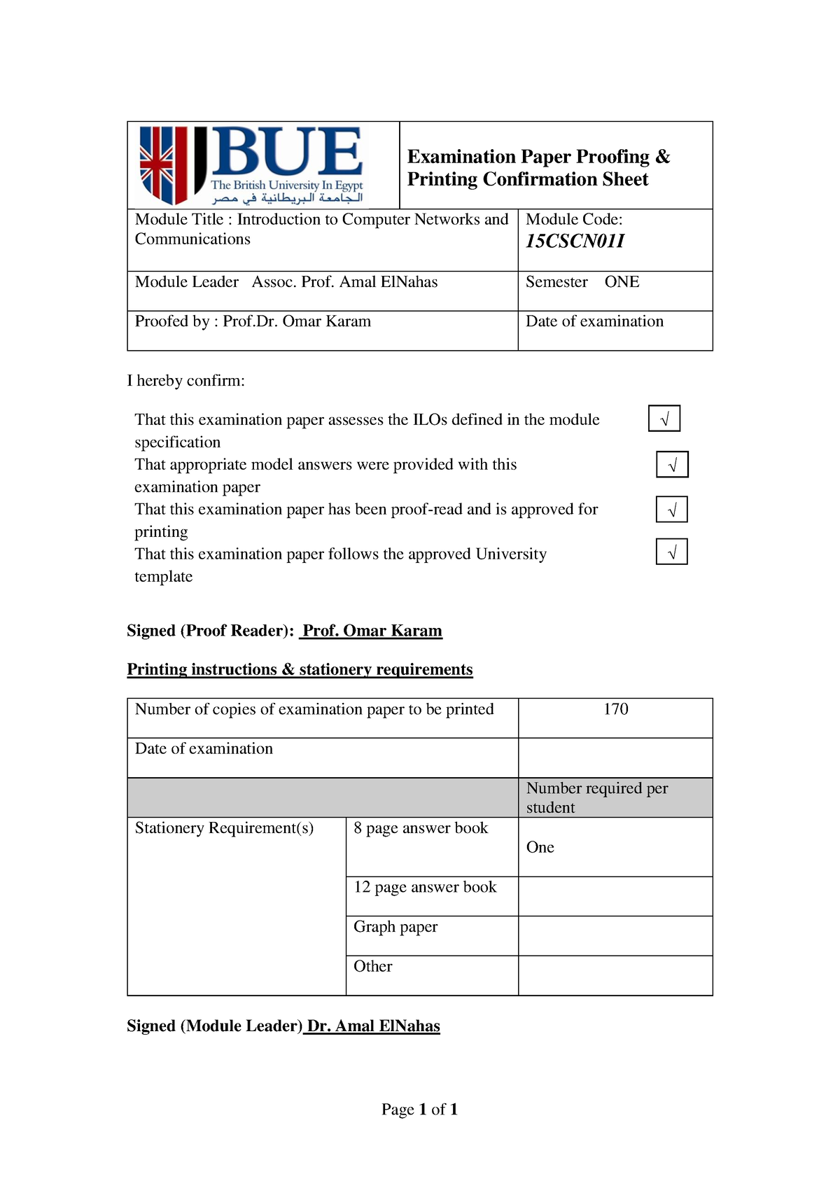 Fianl 1516 - lecture notes and past exams - Examination Paper Proofing ...