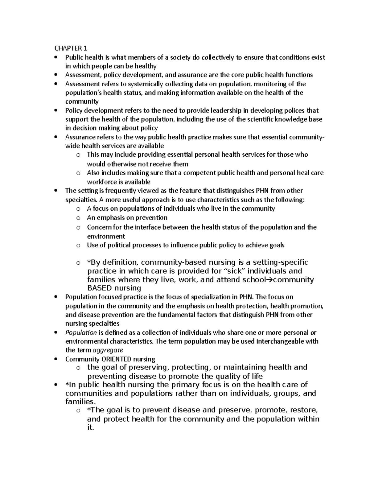Test 1 key points - helpful notes - CHAPTER 1 Public health is what ...