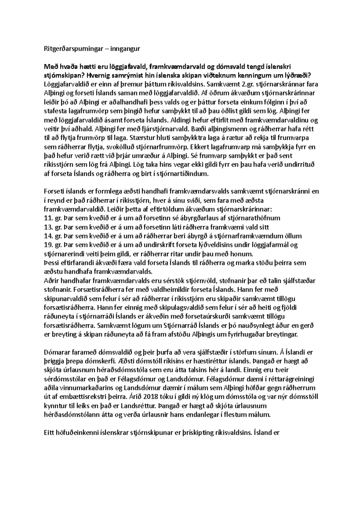 Ritgerðarspurningar - glósur - Ritgerðarspurningar – inngangur Með ...