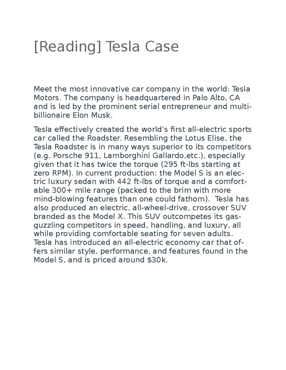 case study of tesla company