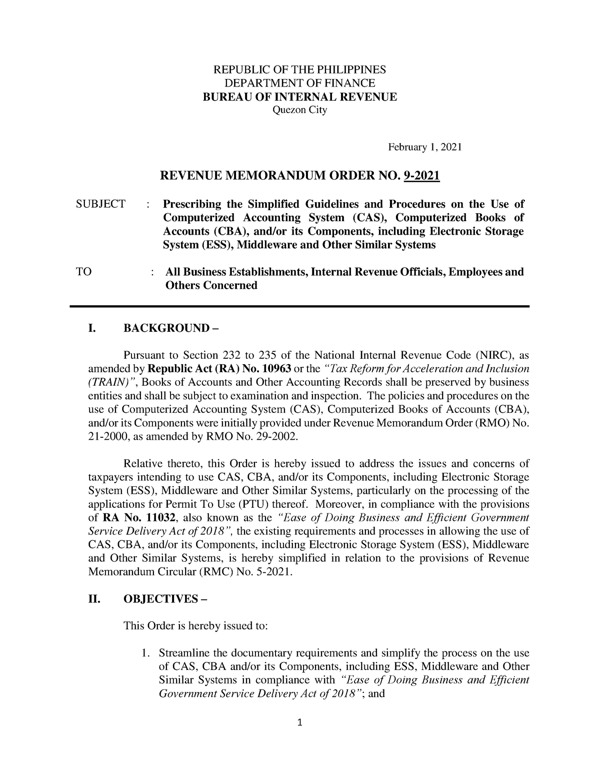 RMO No. 9-2021 - Legal Related Matter - REPUBLIC OF THE PHILIPPINES ...