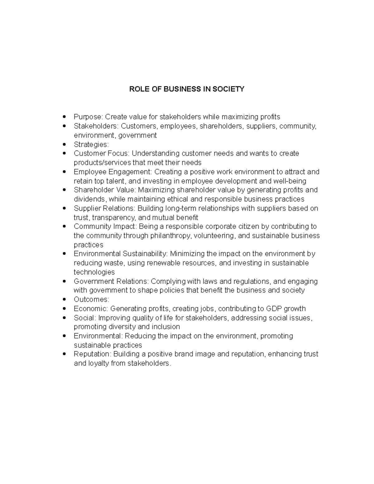 role of business in society essay