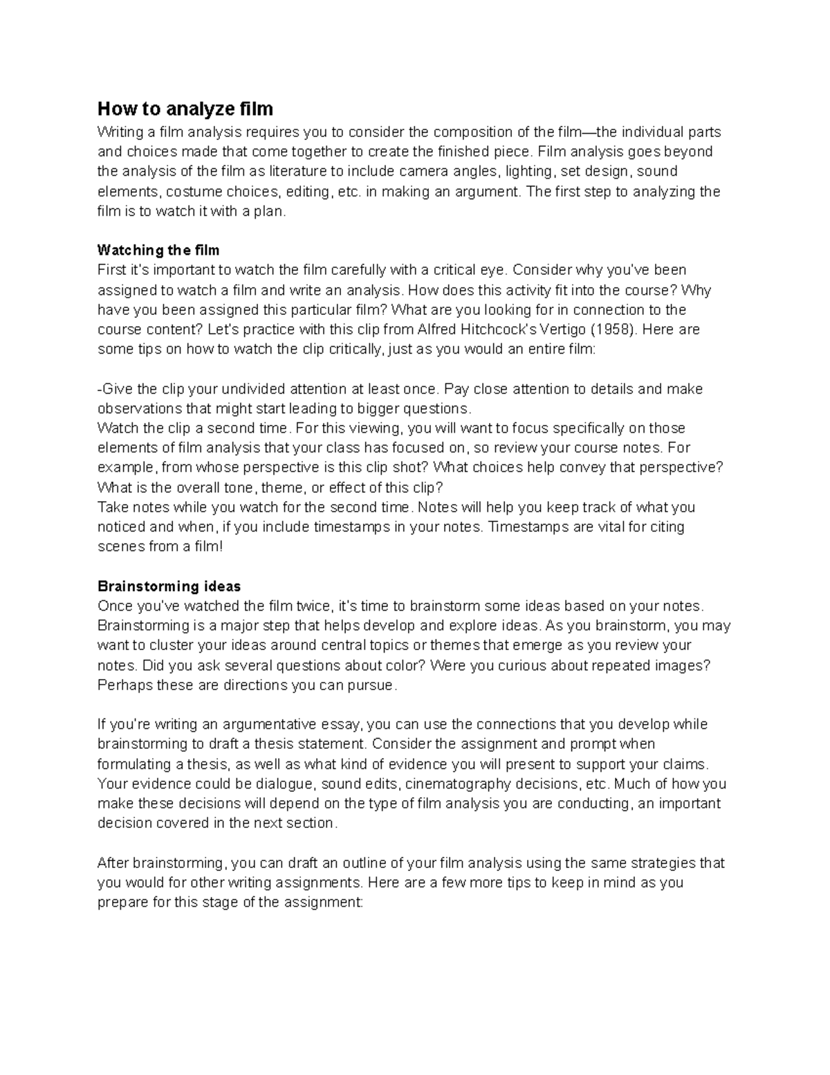 Film Studies Notes 3 - How to analyze film Writing a film analysis ...