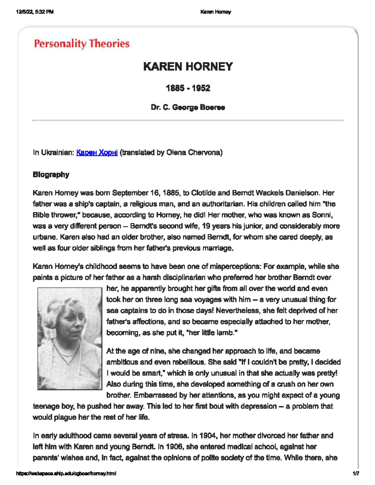 Karen Horney 1 - Social Psychology - Studocu