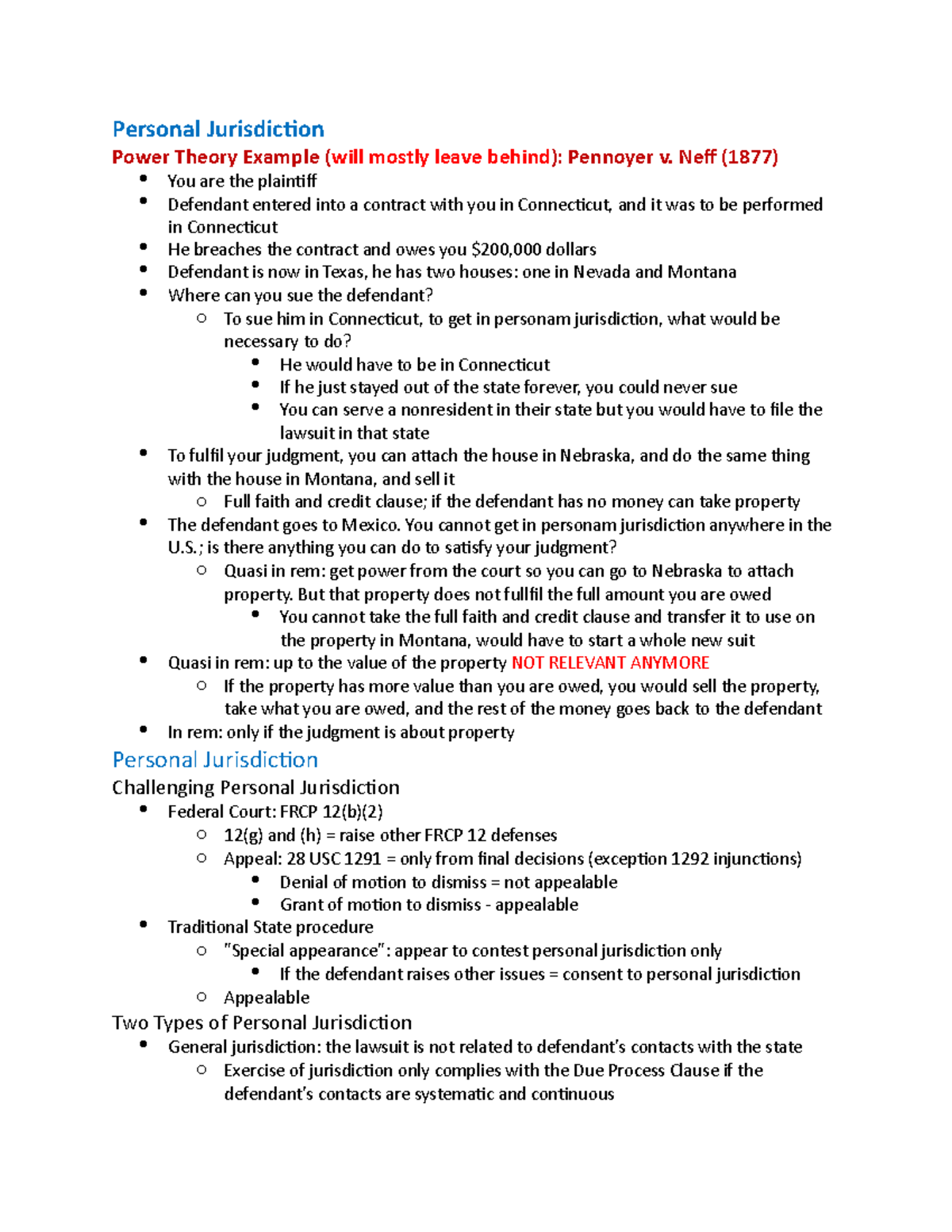 Civ pro personal jurisdiction Personal Jurisdiction Power Theory