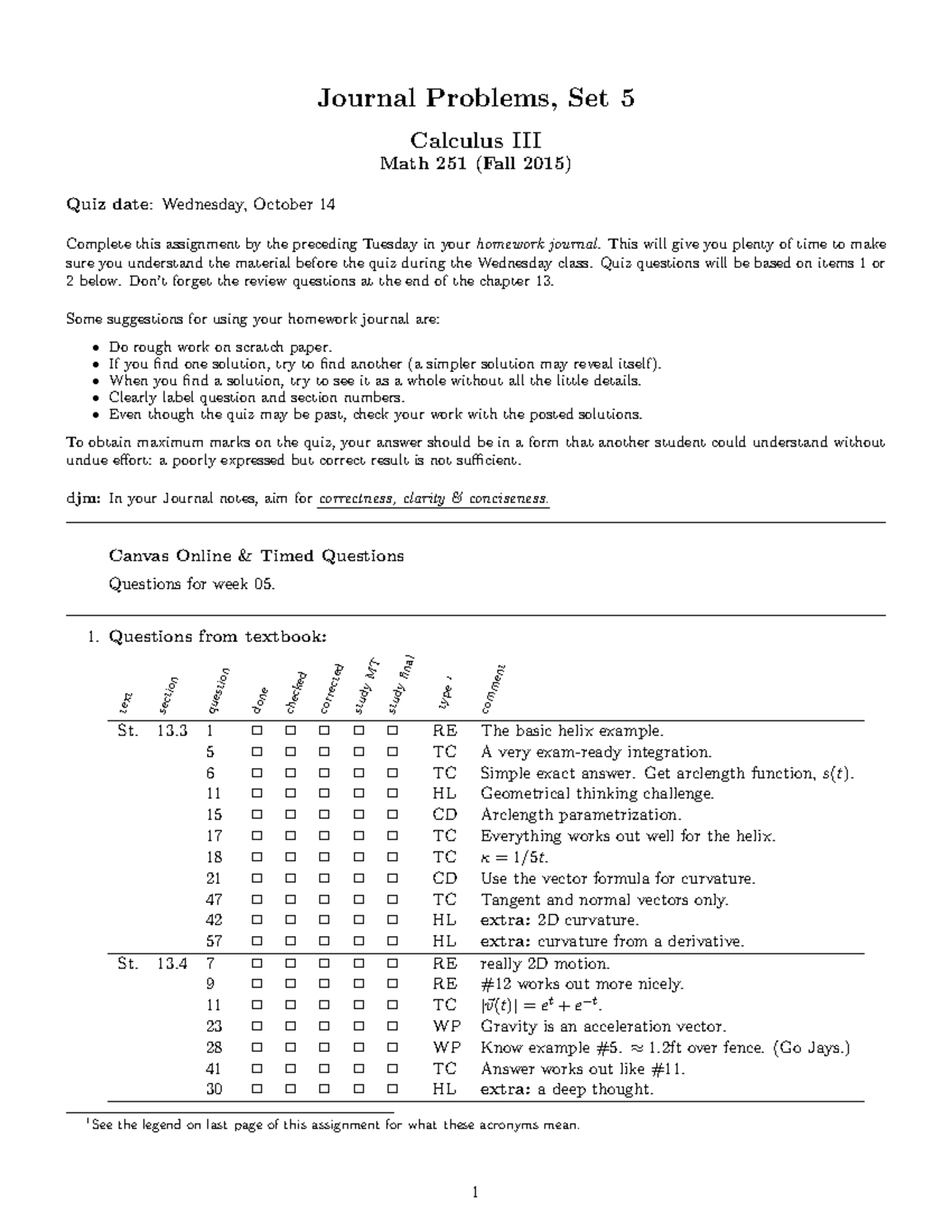Week5 - Lecture notes week 5 - Journal Problems, Set 5 Calculus III ...