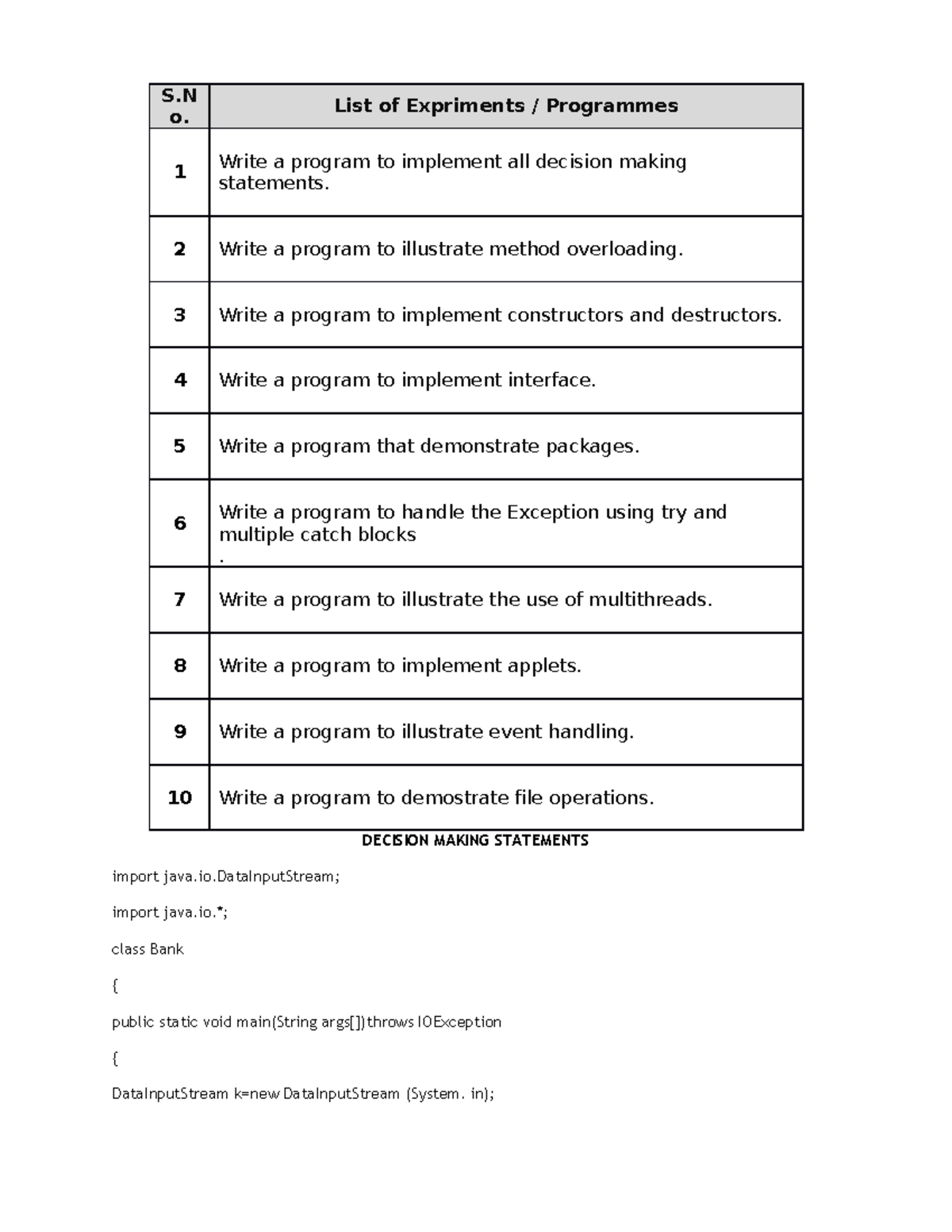 Java all program ODD SEM - DECISION MAKING STATEMENTS import java.io ...