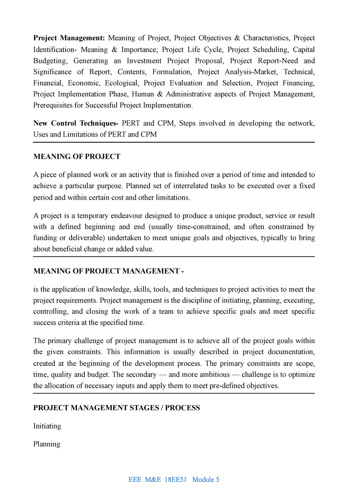 Notes Module -5 M & E 18EE51 - MANAGEMENT AND ENTERPRENEURSHIP - VTU ...