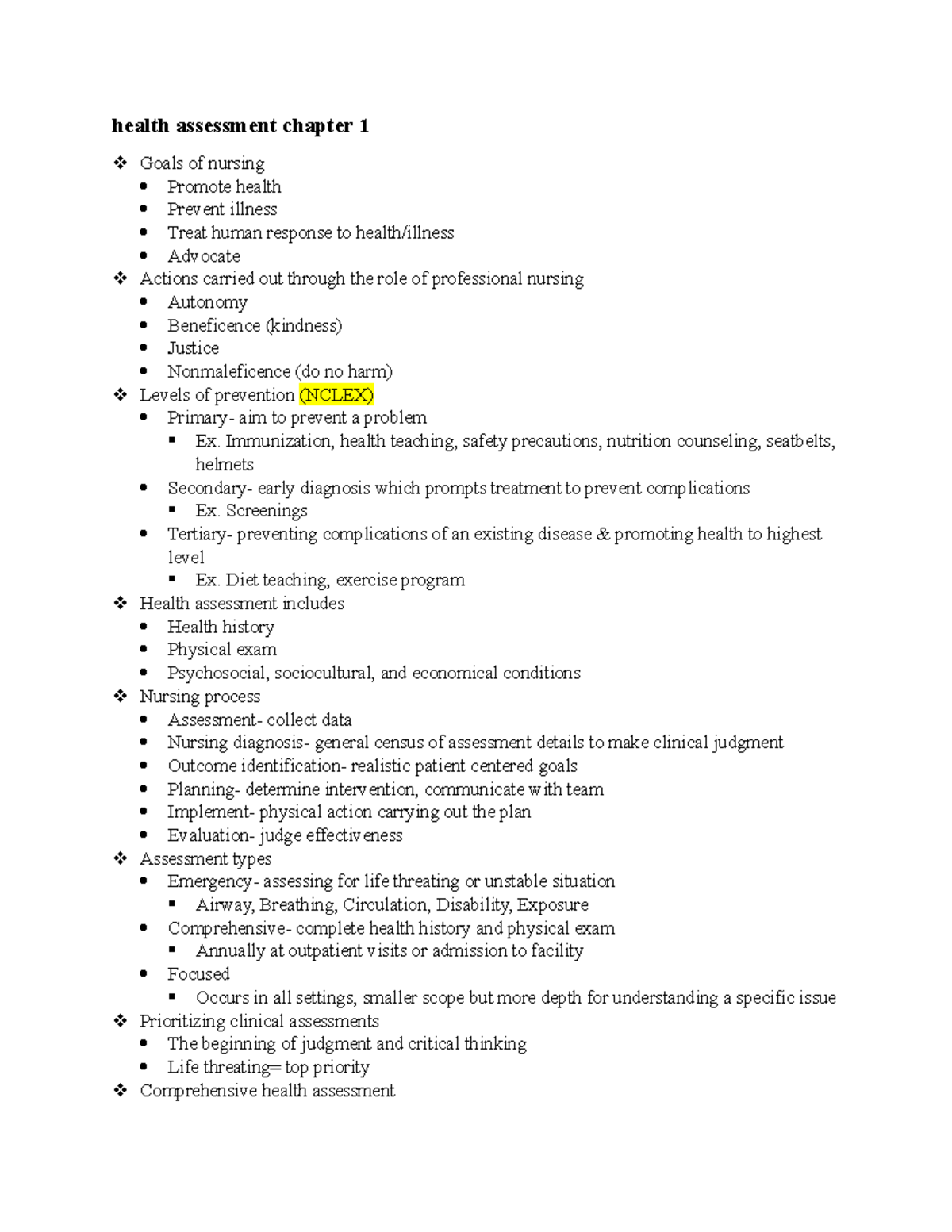 Health assessment ch 1 lecture notes - health assessment chapter 1 ...