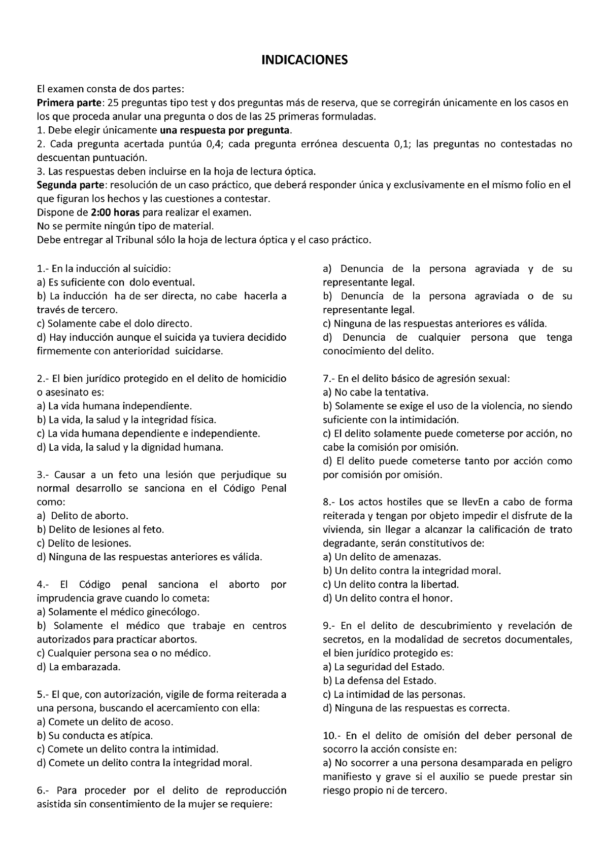 EXÁMENES DE PREPARACIÓN PARA DERECHO PENAL Derecho Penal Studocu