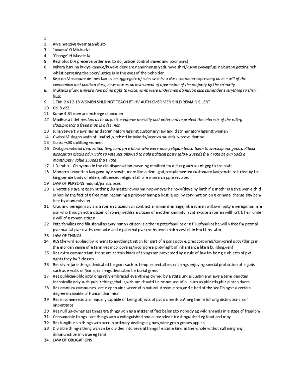 Law Law foundation course 1. Aive madziva ava mazambuko “bvuma’ O