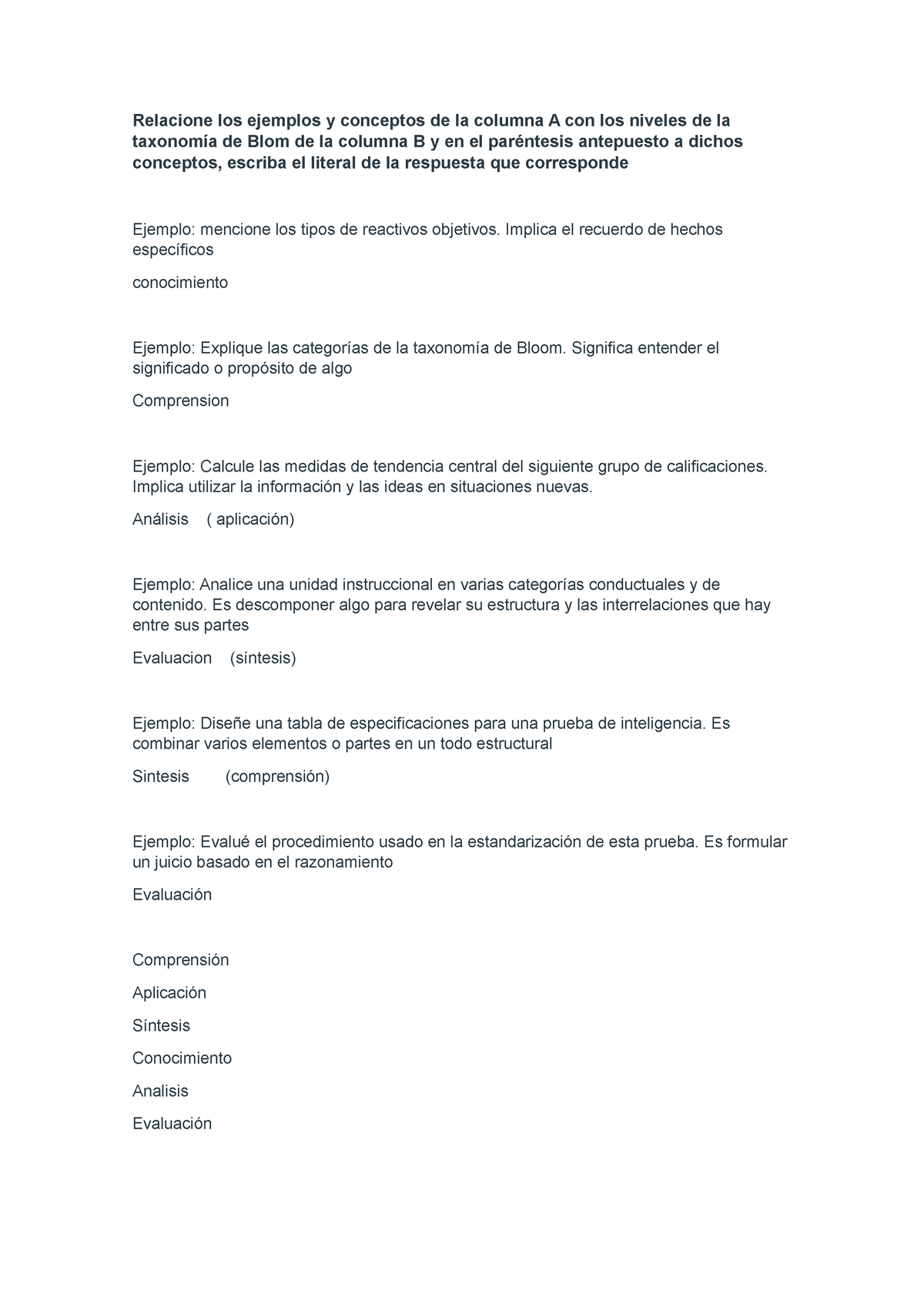 Cuestionario Psicometria 1 - Relacione Los Ejemplos Y Conceptos De La ...