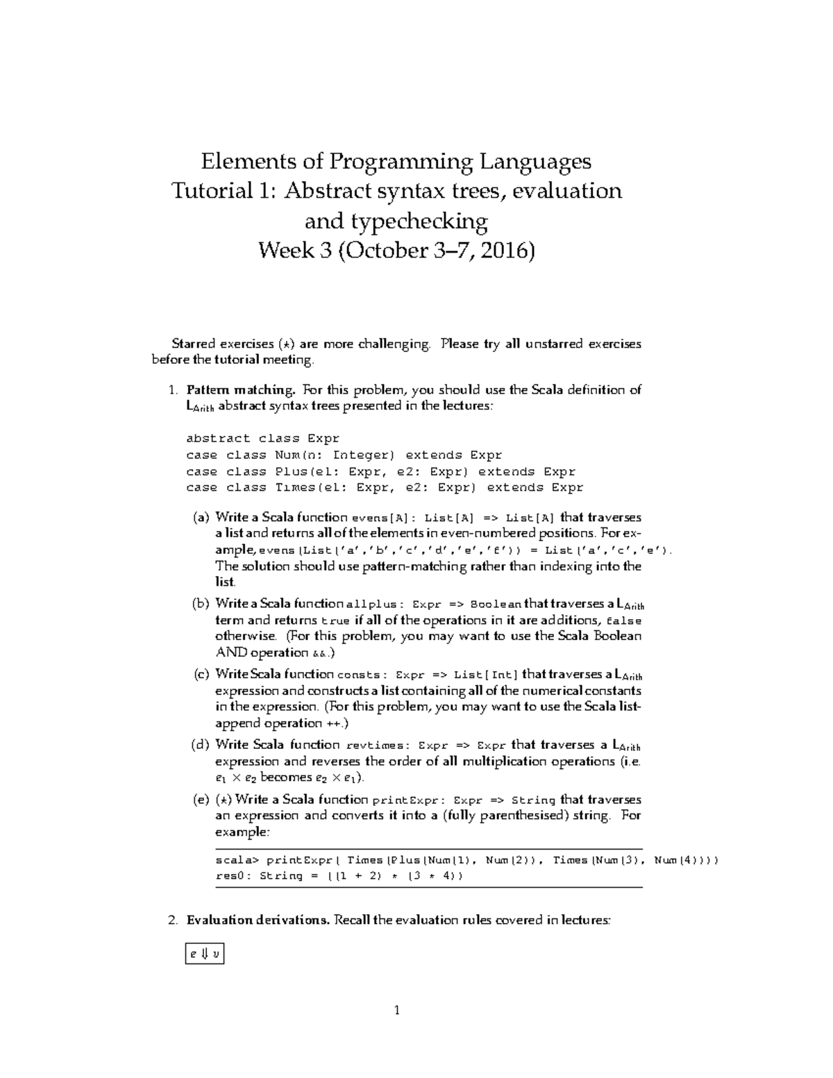 Tutorial 1 - Elements of Programming Languages Tutorial 1: Abstract ...