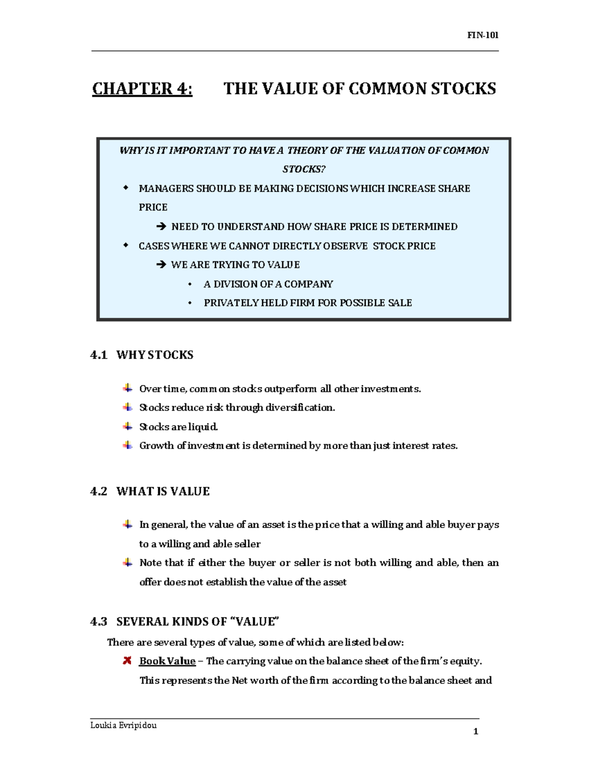 Chapter 4 Fin101 A Lecture Notes 4 Pter Va 5e Co Sto Sto Ver Tim Om On Stoc Ks Ou Tperform All Other Investm Ents Stoc Ks Red Risk Throu Gh