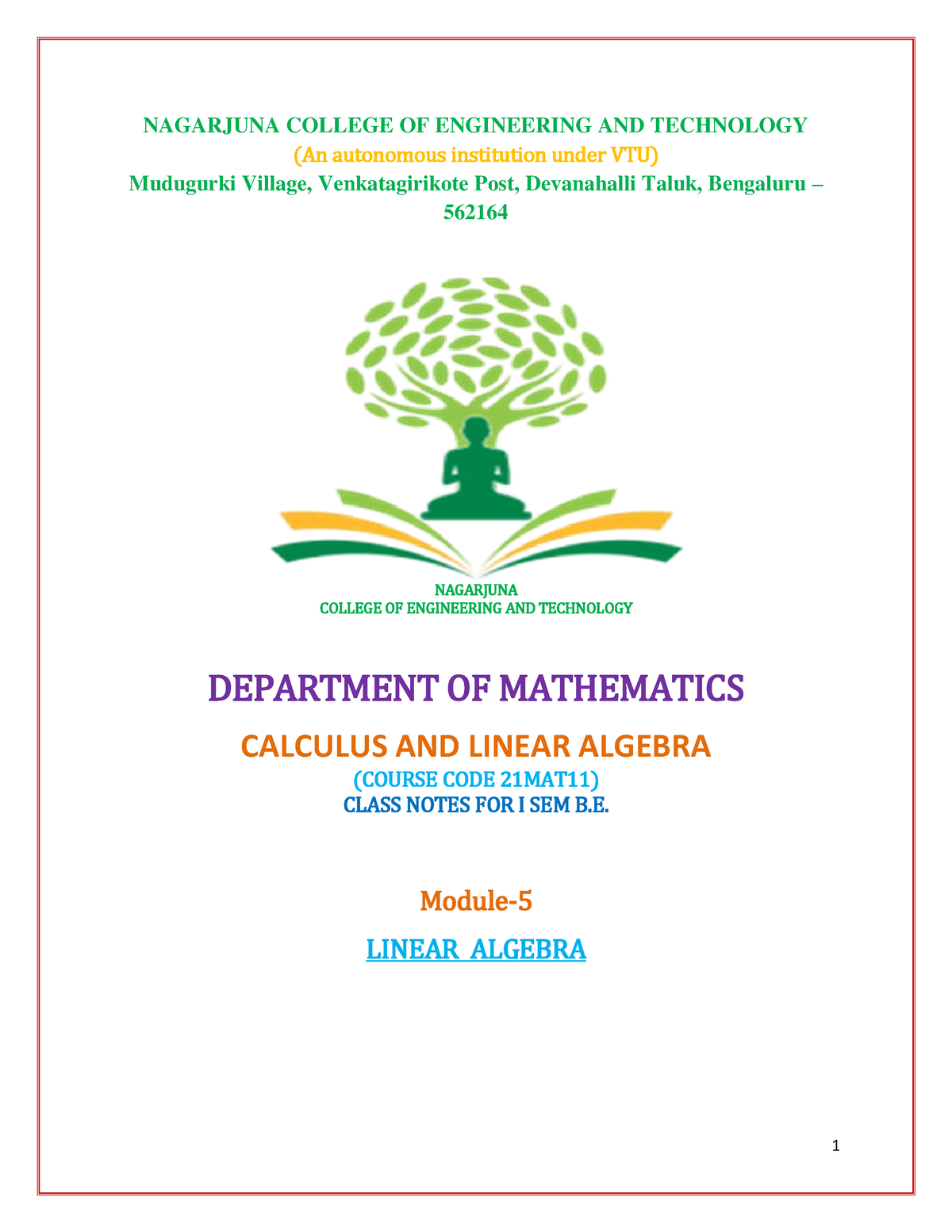 21MAT11- Module-5- Linear Algebra - NAGARJUNA COLLEGE OF ENGINEERING ...