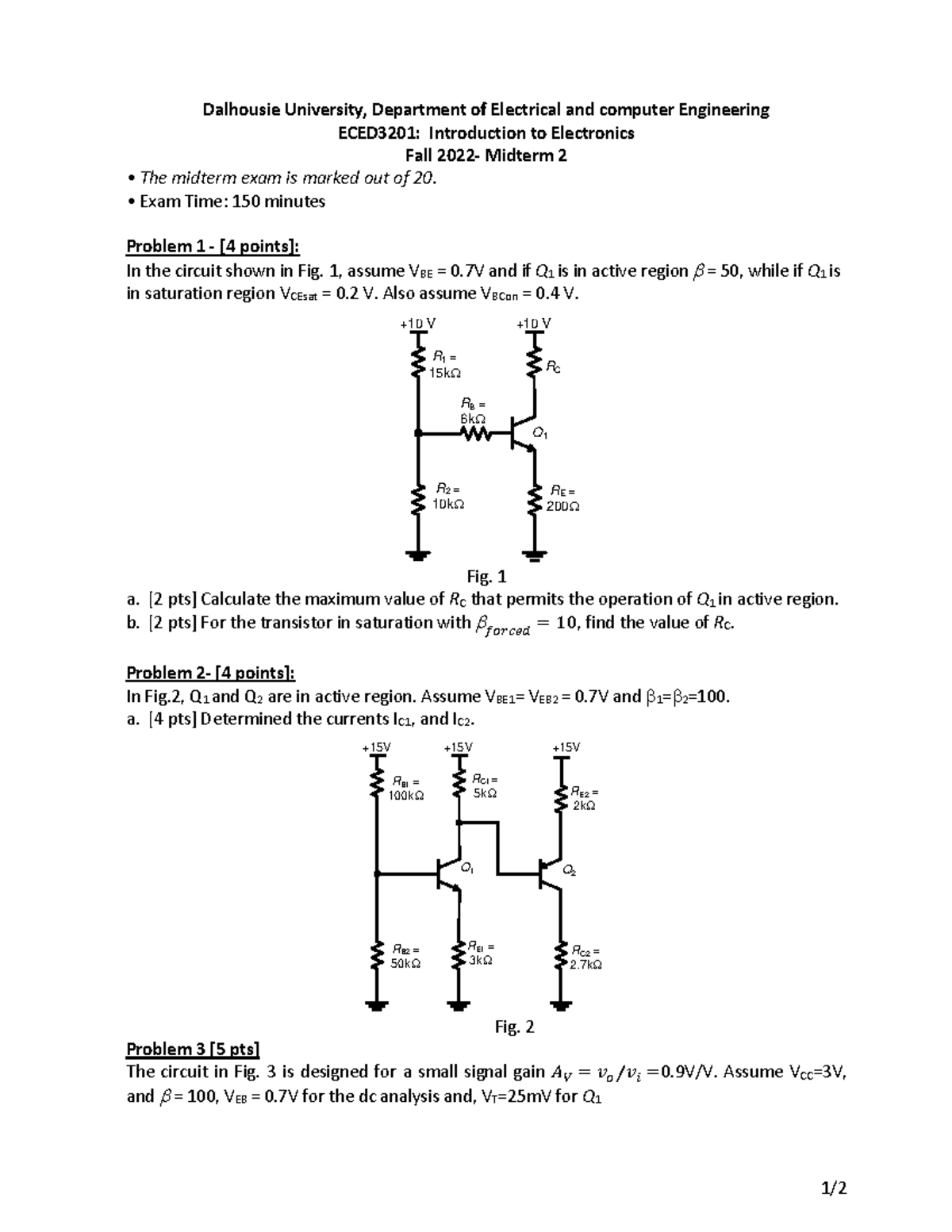 Midterm 2 F2022 1/ Dalhousie University, Department of Electrical and