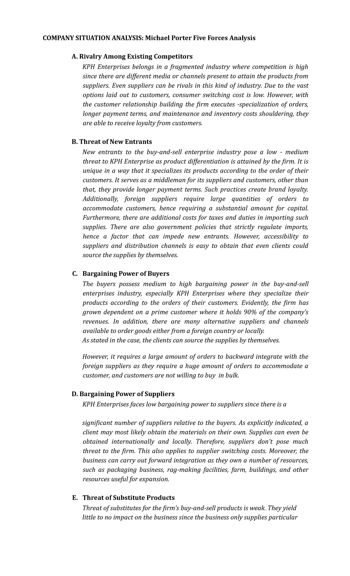 Strategic Management Case Analysis - Company Situation Analysis 