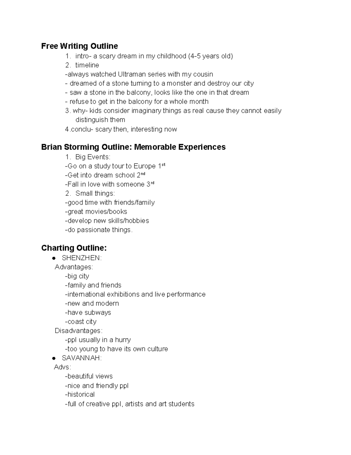 Outlines - Free Writing Outline 1. intro- a scary dream in my childhood ...