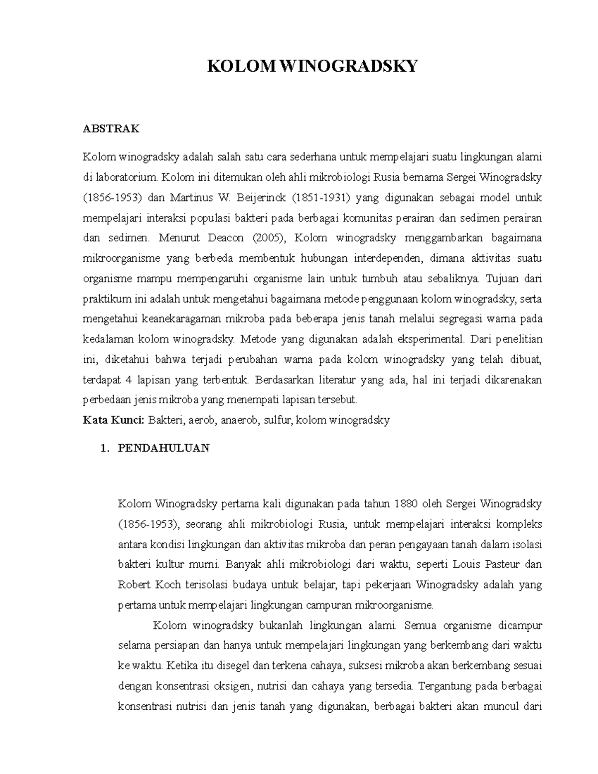 Kolom Winogradsky KOLOM WINOGRADSKY ABSTRAK Kolom winogradsky adalah