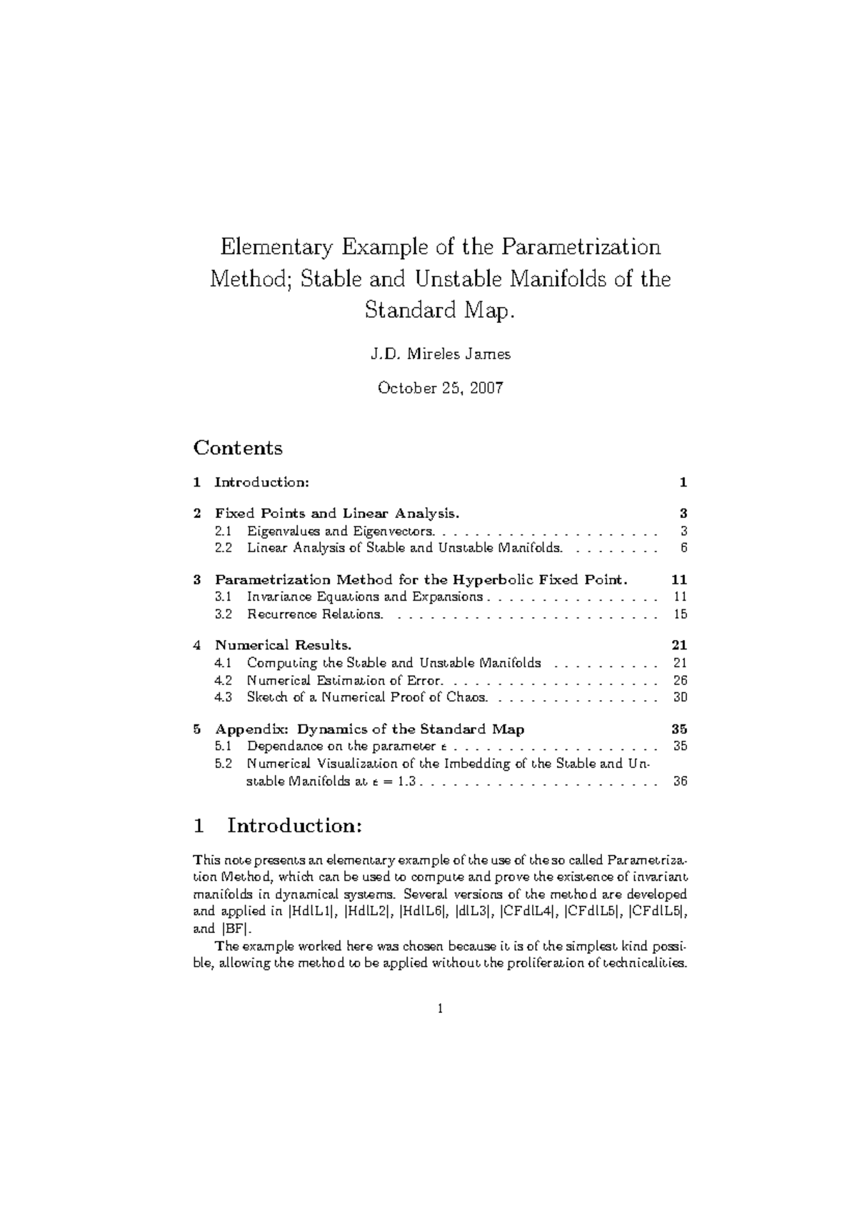 Standard Map Notes - Elementary example of the parametrization method ...