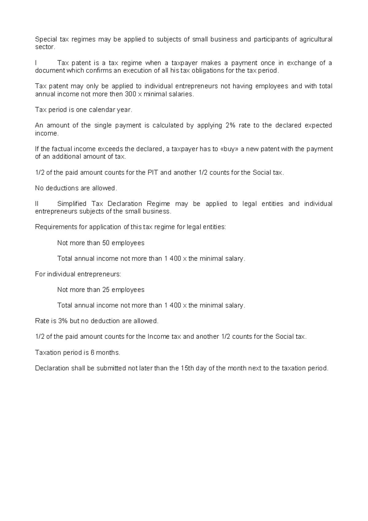 Lecture+21 - Shaikenov lectures. - Special tax regimes may be applied ...