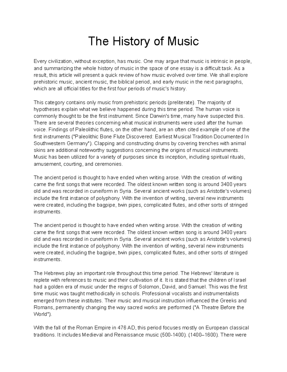 The History of Music - The History of Music Every civilization, without ...