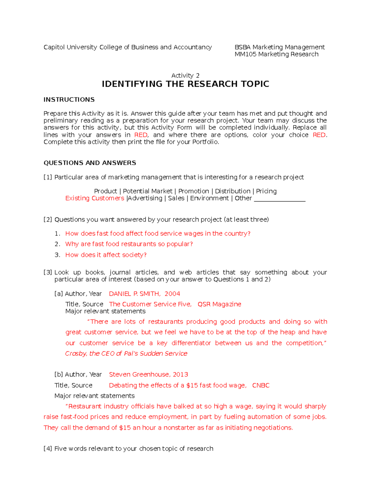 Identifying THE Research Topic - Capitol University College of Business ...