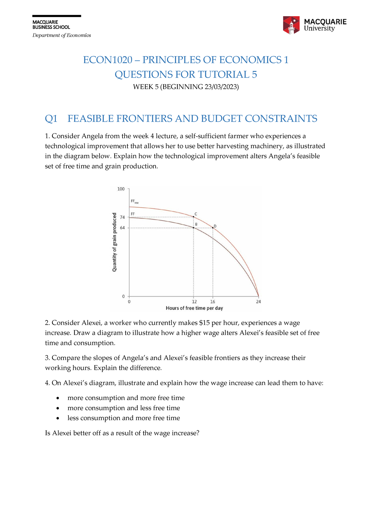 ECON1020 S1 2023 Tutorial 5 - Questions - MACQUARIE BUSINESS SCHOOL ...