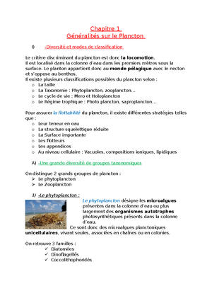 Cours complet écologie marine benthique littorale et océanique