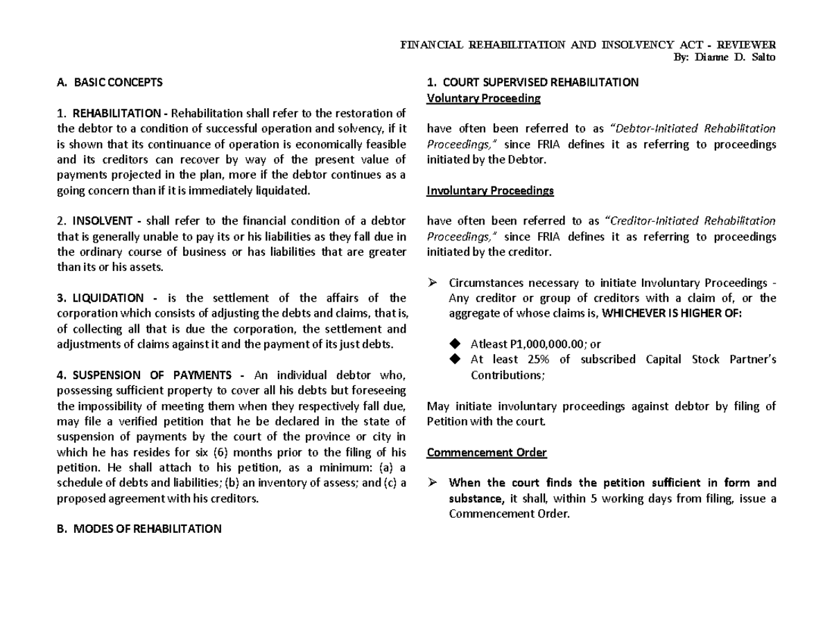 9.) FRIA - FRIA Law - By: Dianne D. Salto A. BASIC CONCEPTS ...