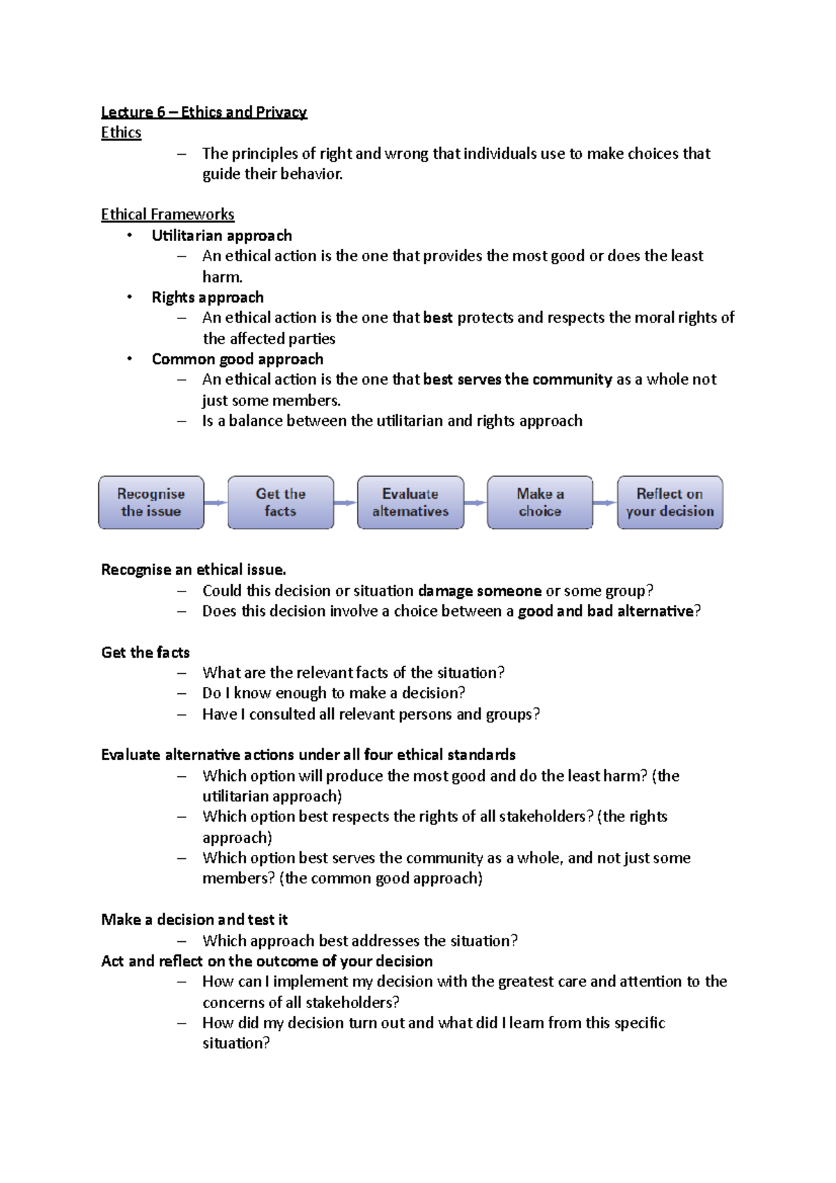 Lecture 6 – Ethics and Privacy - Lecture 6 – Ethics and Privacy Ethics ...