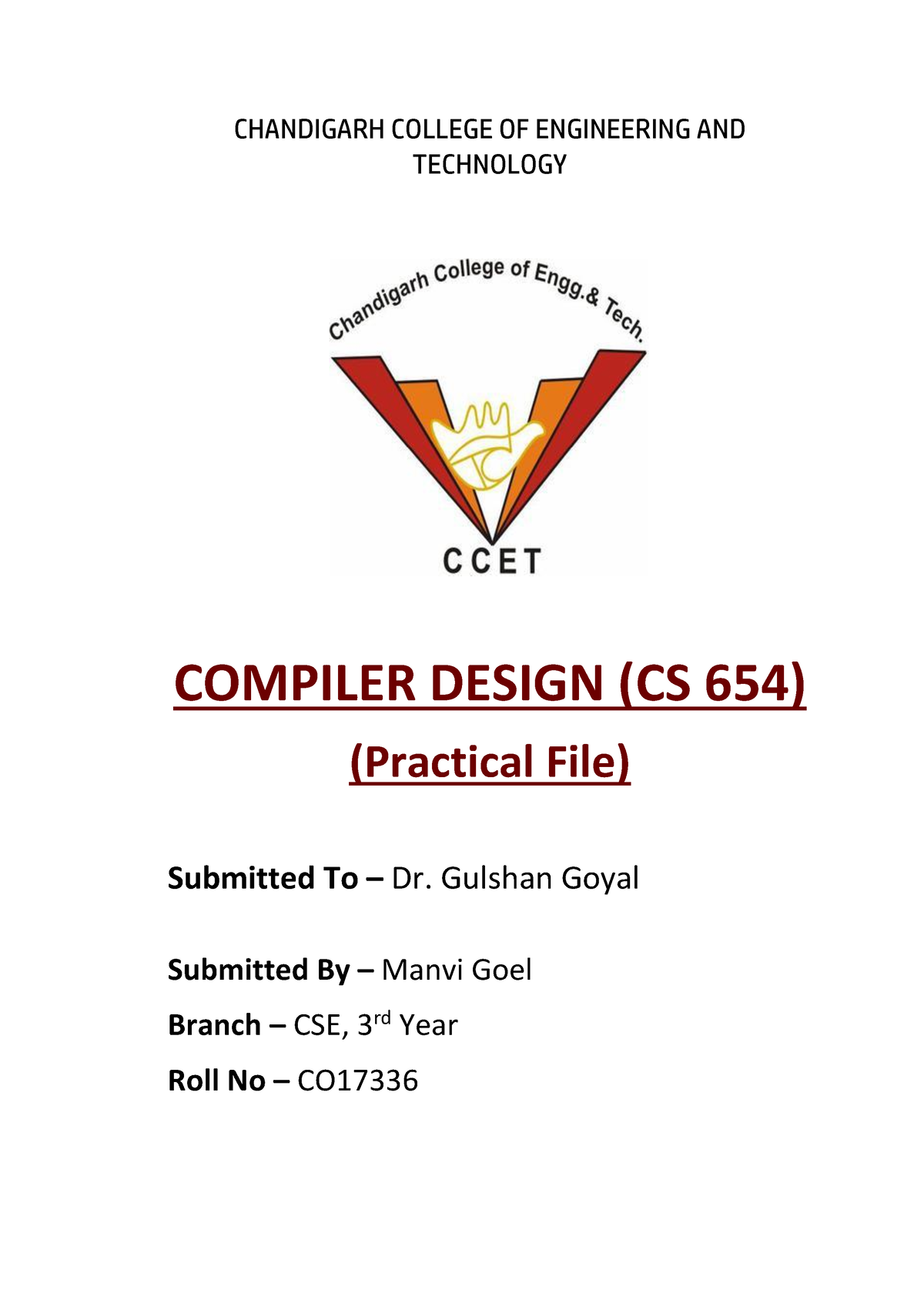 CO17336 CD Practical File - CHANDIGARH COLLEGE OF ENGINEERING AND ...