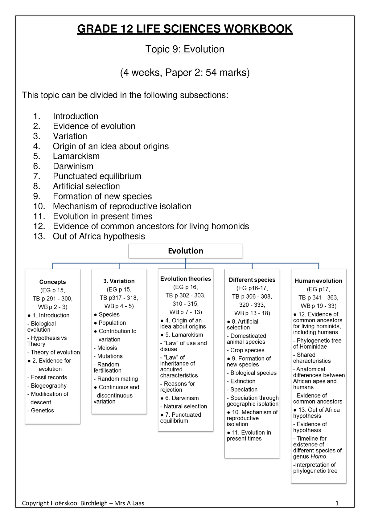 Gr 12 LS Topic 9 - Evolution Workbook RL 2021 - GRADE 12 LIFE SCIENCES ...