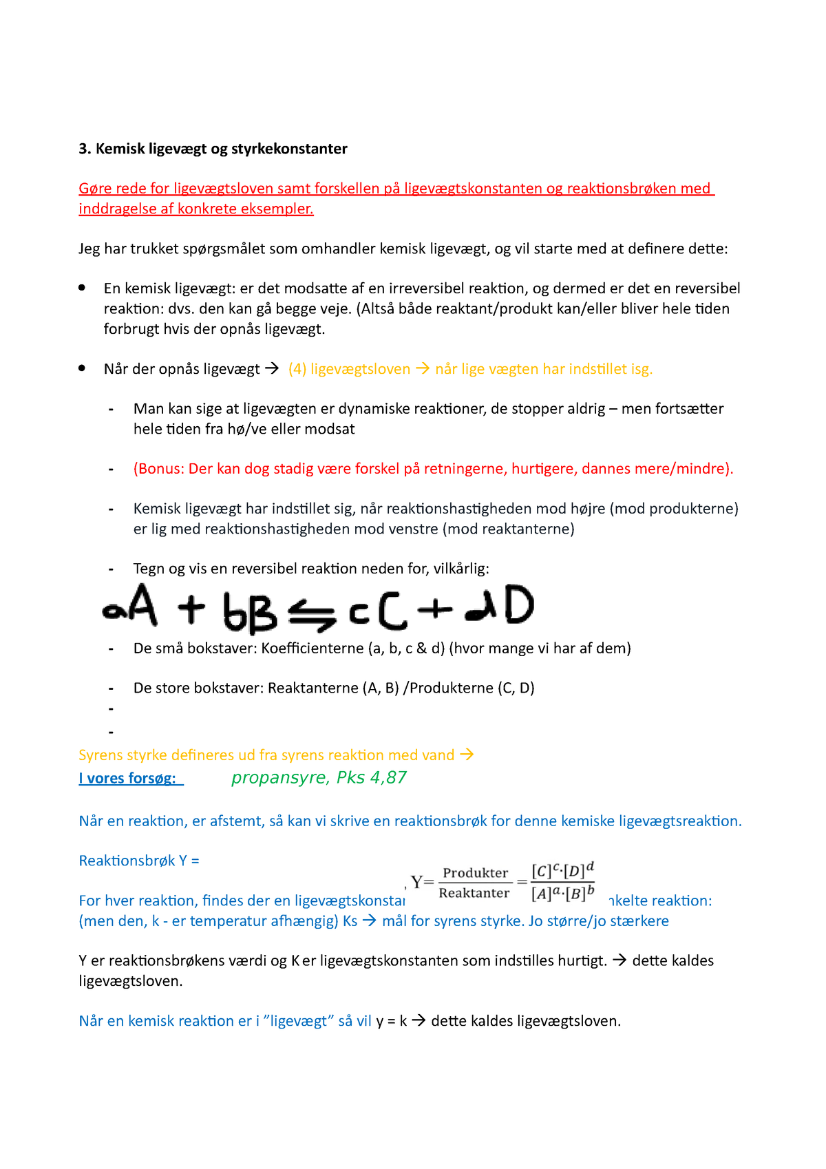 3 - Kemi B - Kemisk Ligevægt Og Styrkekonstanter Gøre Rede For ...