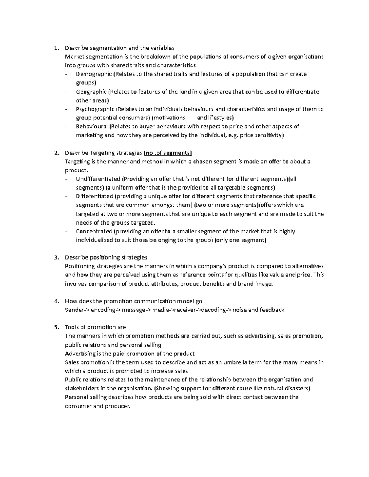 Maketing General Knowledge for Exam - Describe segmentation and the ...