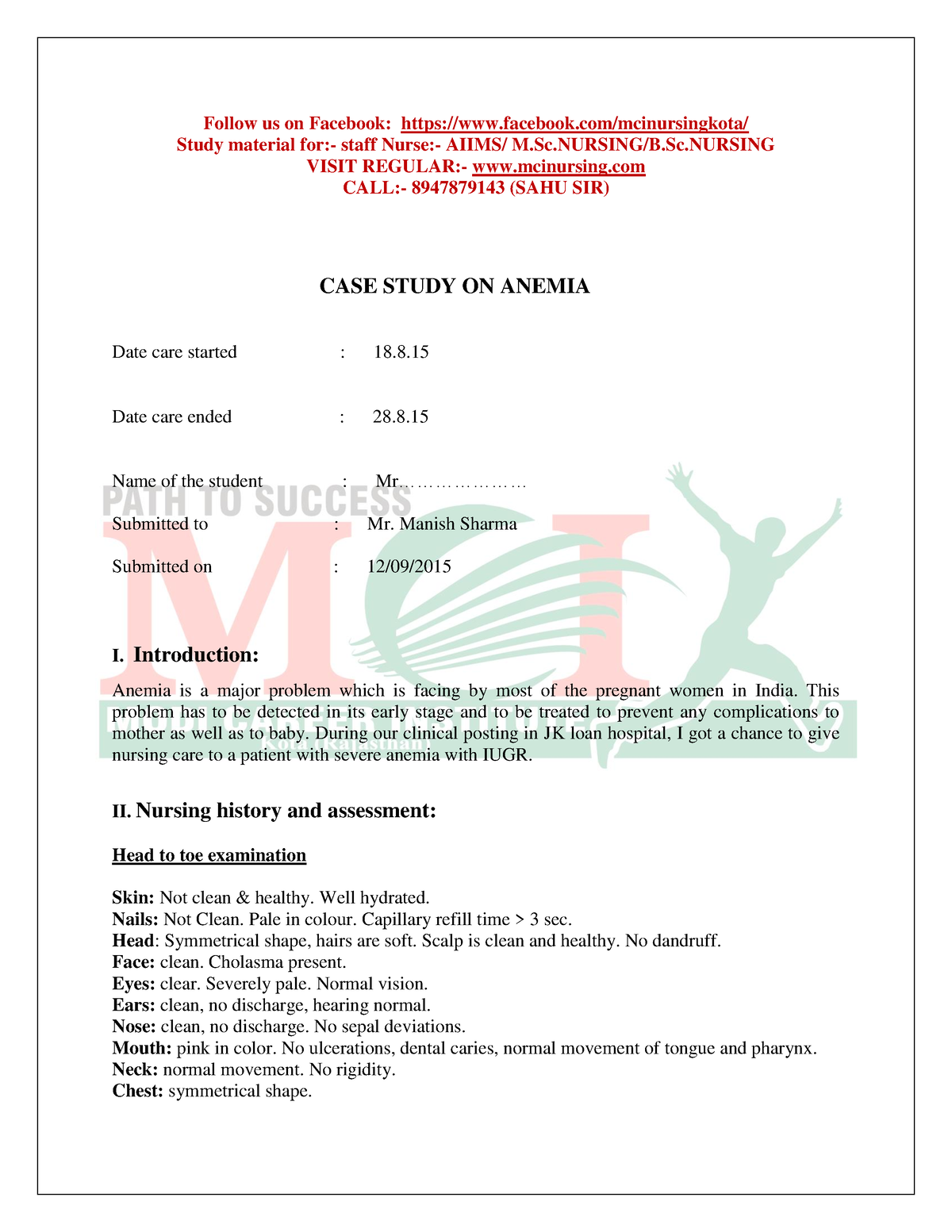 nursing case study on anemia