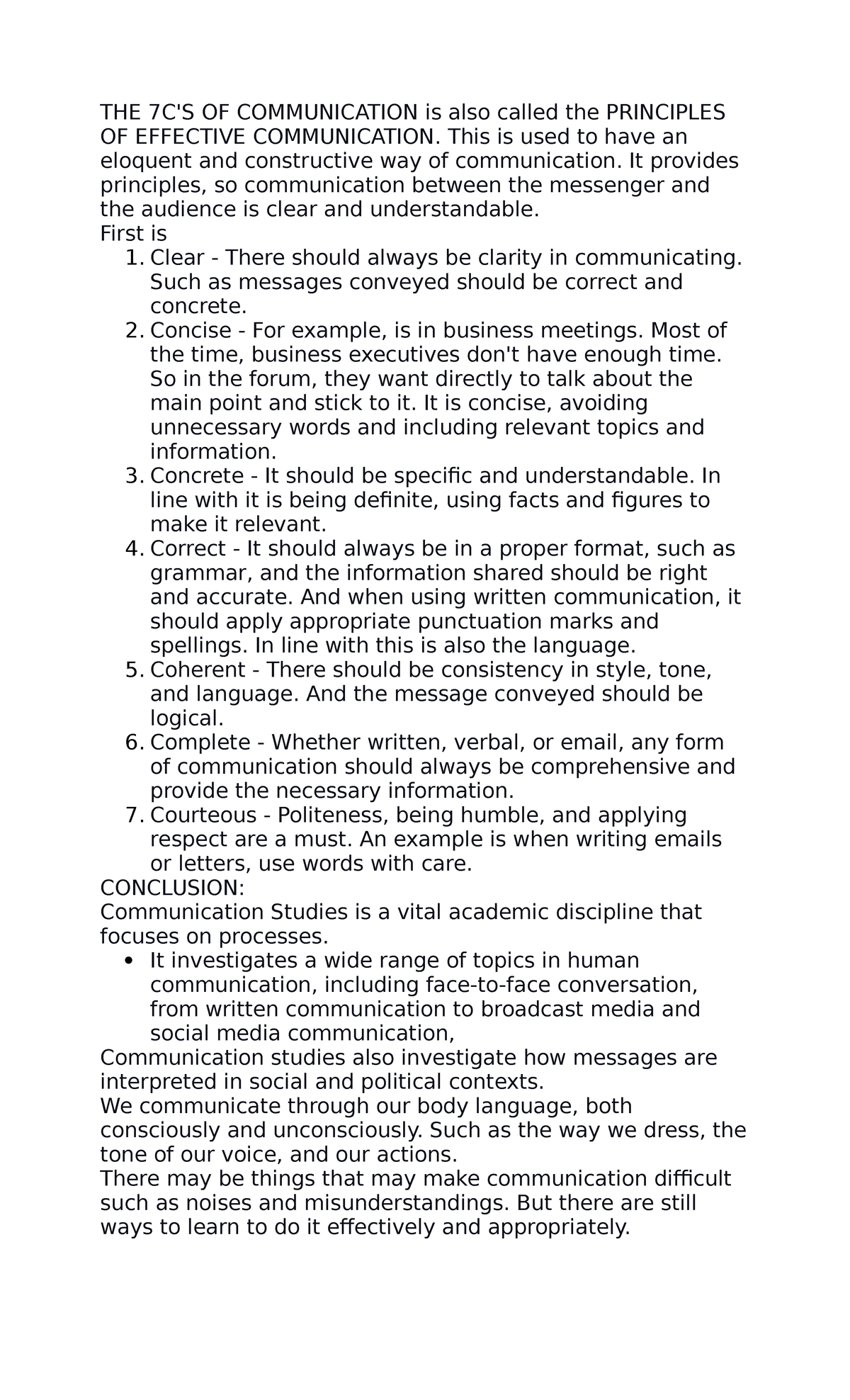 THE 7C - NOTES - THE 7C'S OF COMMUNICATION is also called the ...