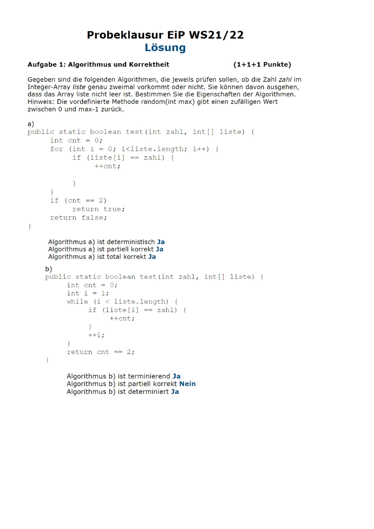 2021-22 WS Probeklausur 1 Lösung - Einführung In Die Programmierung ...