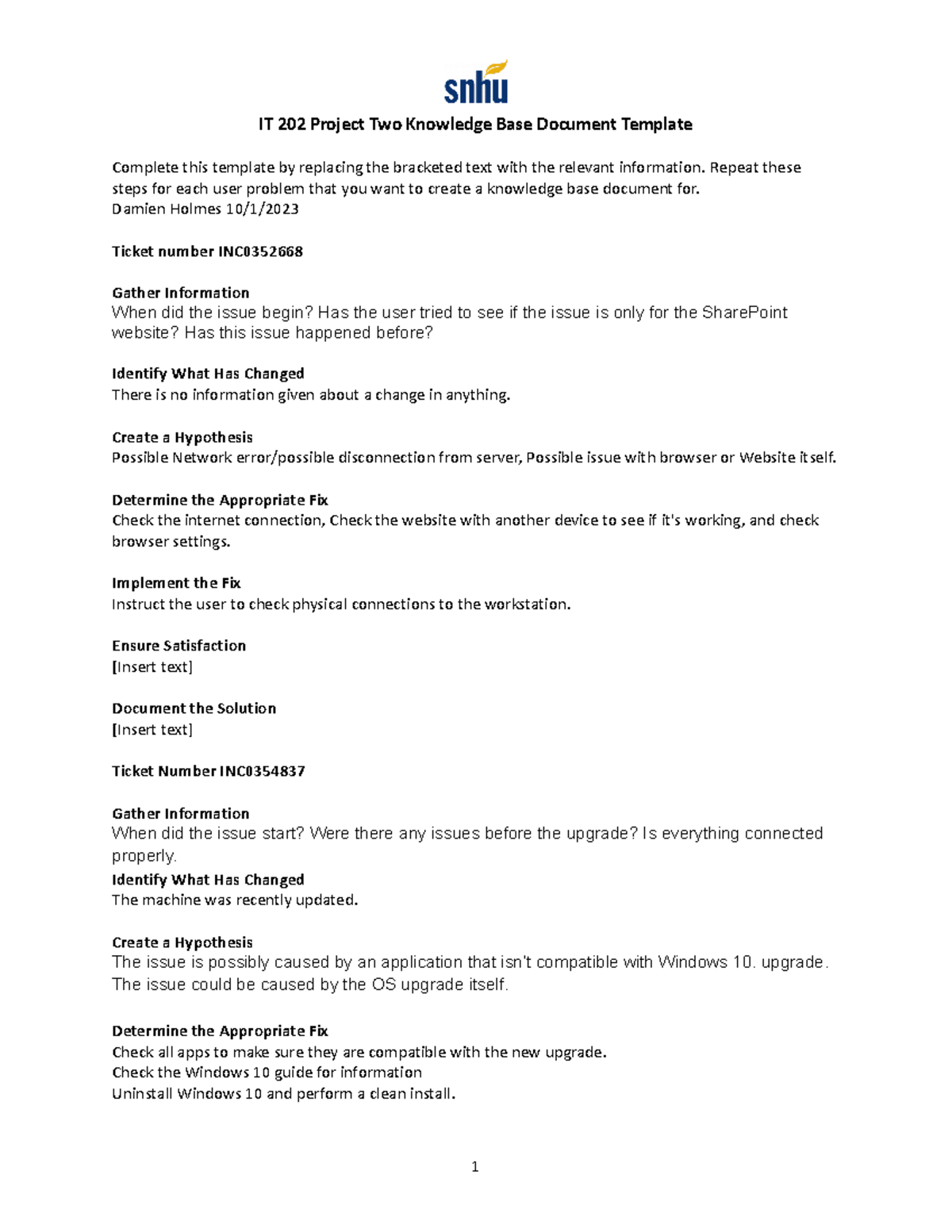 IT 202 Project 2 - fdad - IT 202 Project Two Knowledge Base Document ...