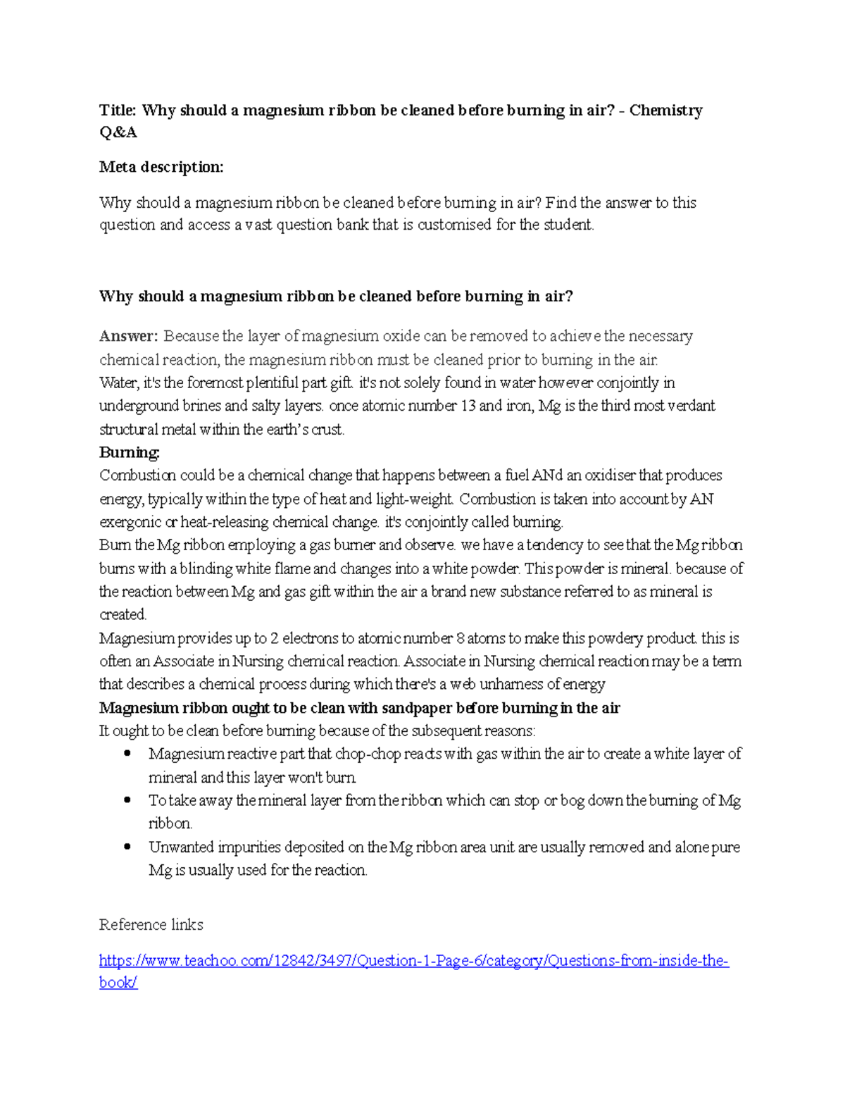 Why should a magnesium ribbon be cleaned before burning in air Why