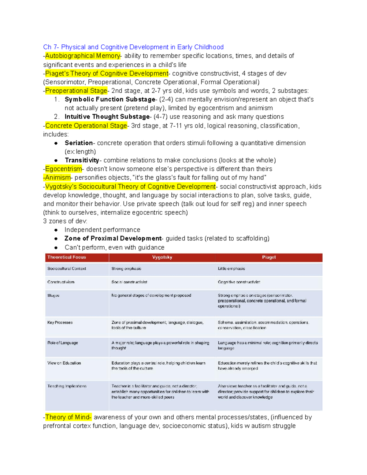 HD Study Guide Prelim 2 - Ch 7- Physical And Cognitive Development In ...