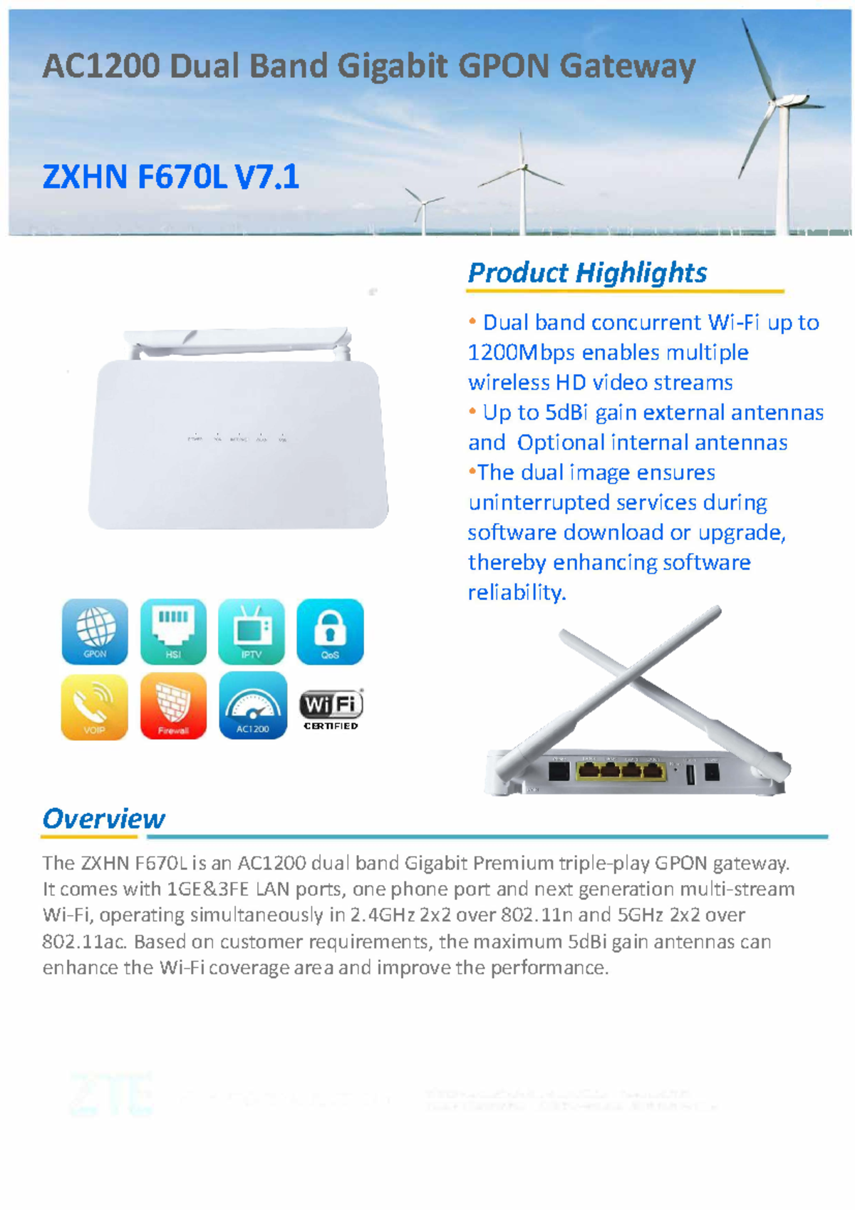 ZXHN F670L V7.1 datasheet - AC1200 Dual Band Gigabit GPON Gateway ZXHN ...